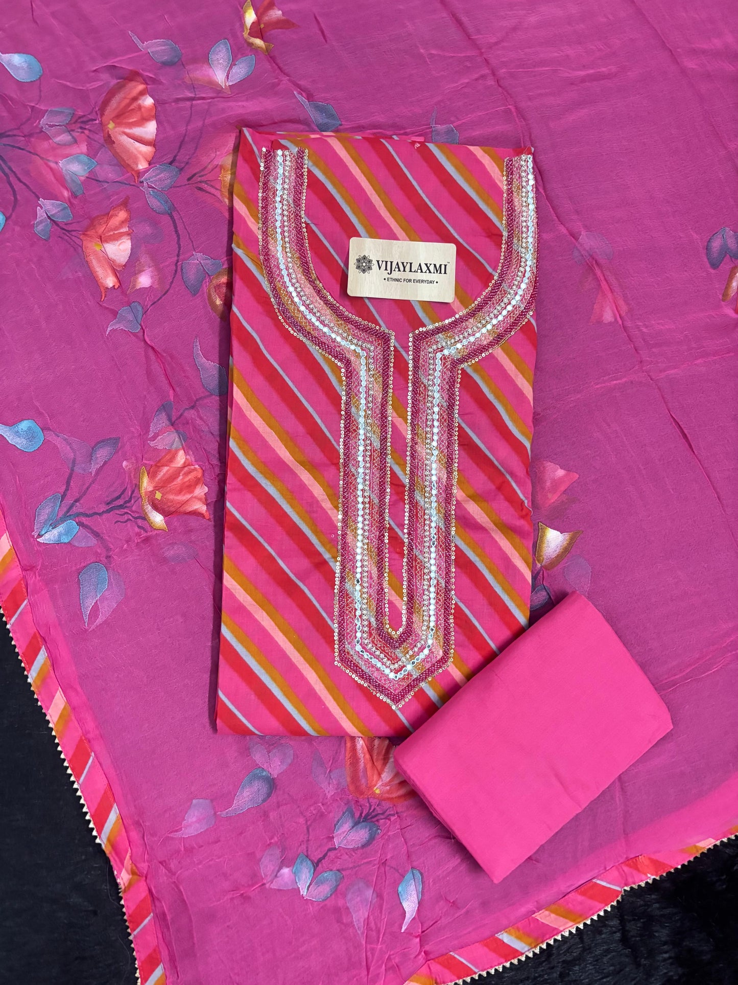 Cotton Suit Material with Chiffon Dupatta