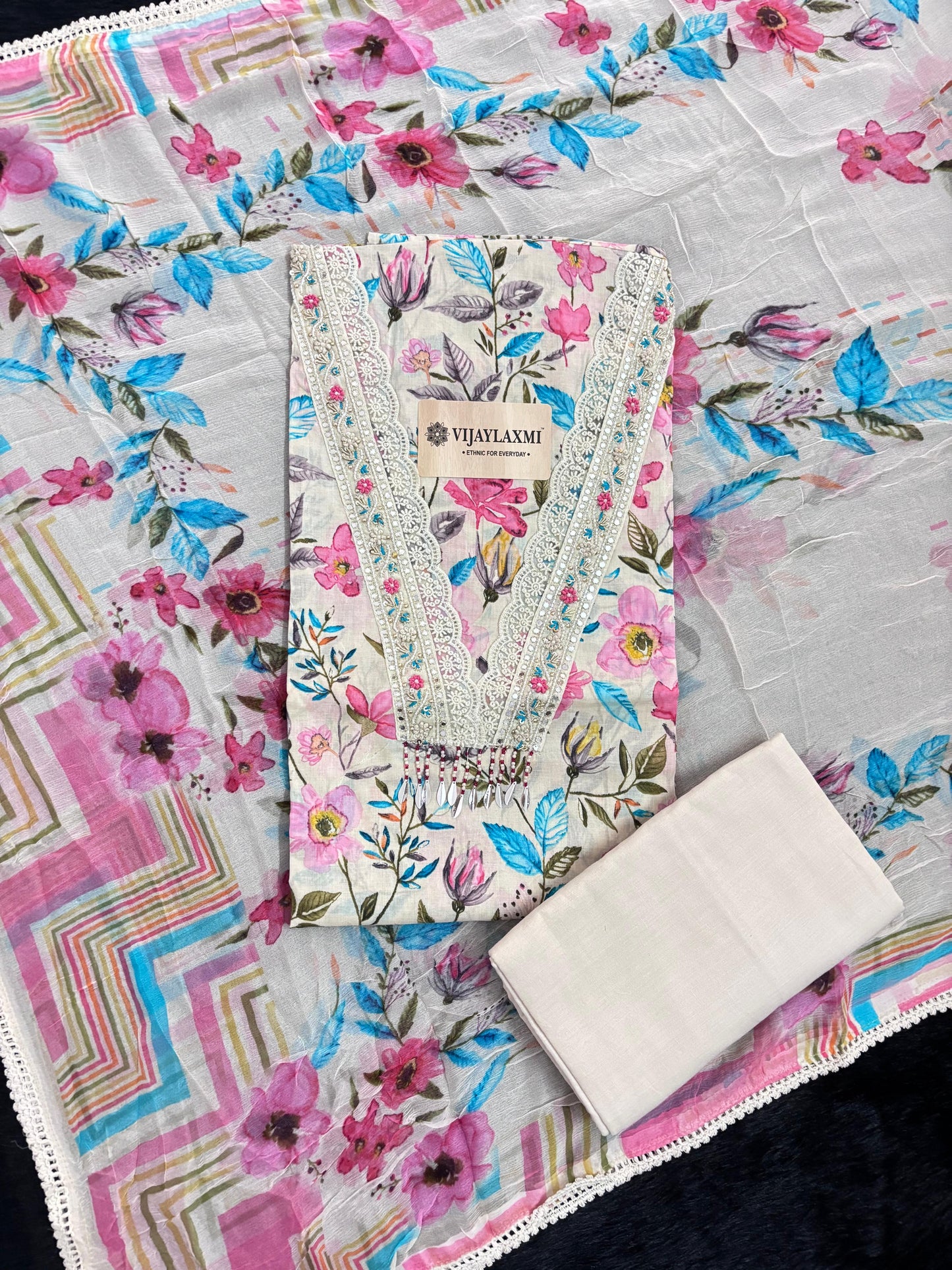 Cotton Suit Material with Chiffon Dupatta