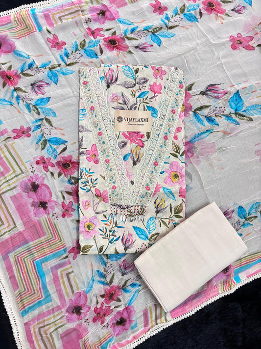 Cotton Suit Material with Chiffon Dupatta