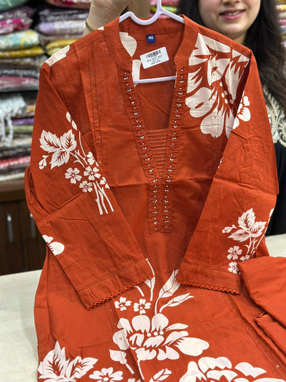 Premium Cotton kurta set for women with dupatta