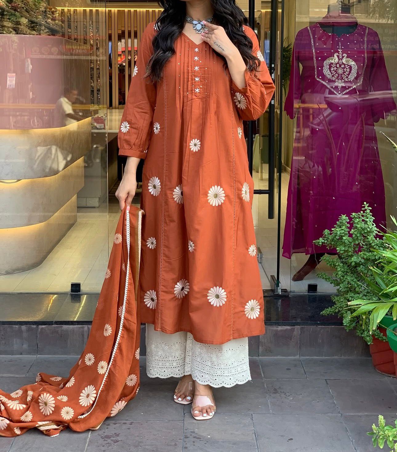 Phulaari Embroidered Cotton Kurti Pant Dupatta Set – Thread & Lace