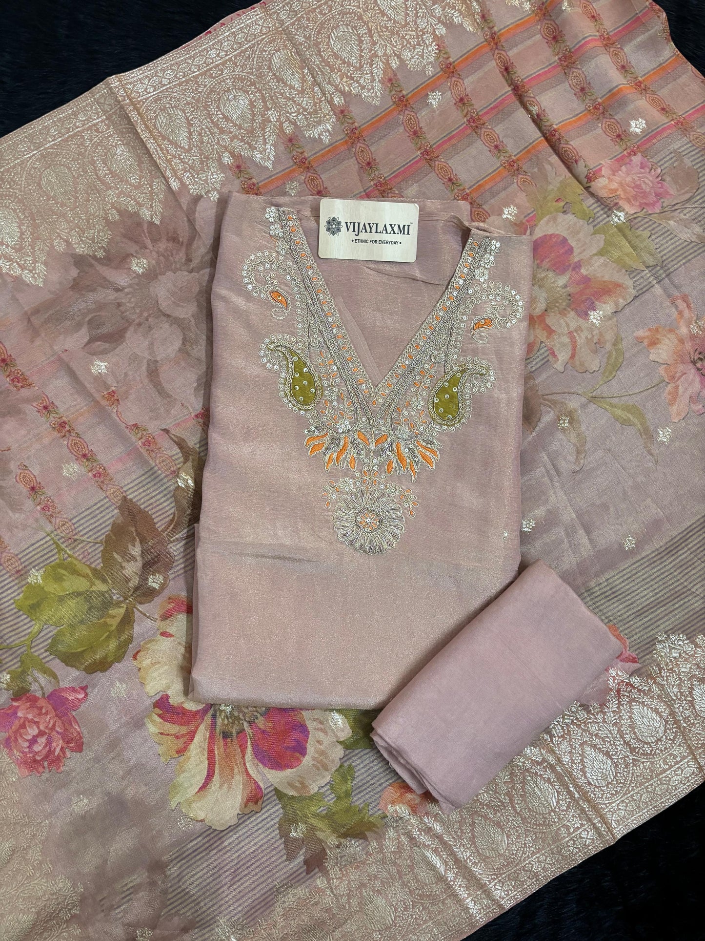 SHIMMER BANARSAI SILK  UNSTITCHED SUIT