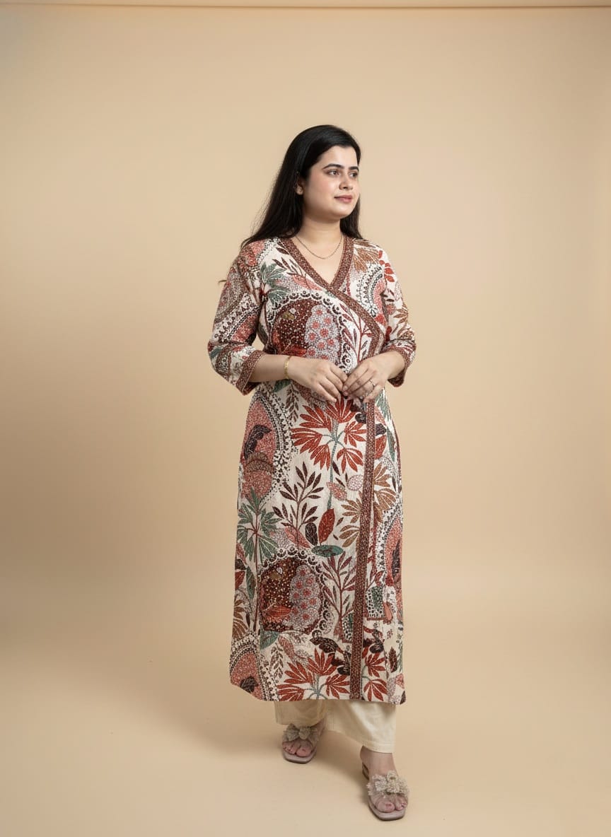 Angrakha Cotton Long kurti- Breathable & Stylish