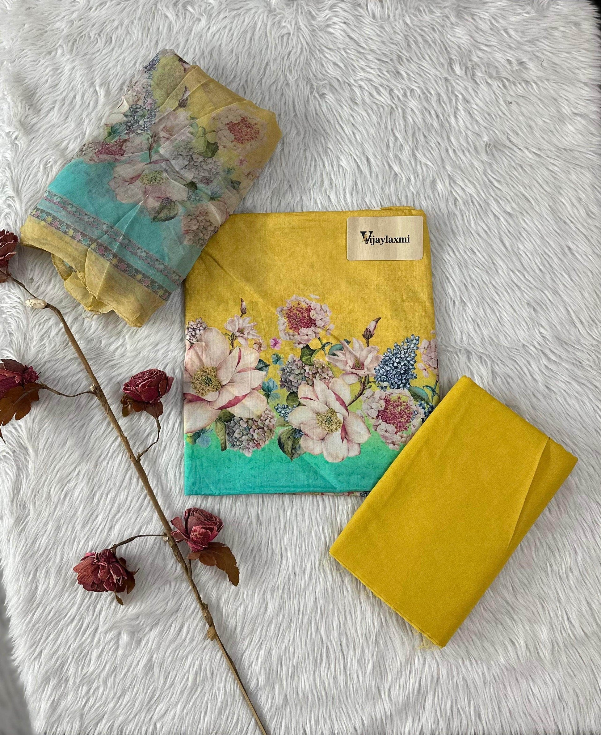 Pure Cameric Cotton unstitched Suit - Vijay Laxmi