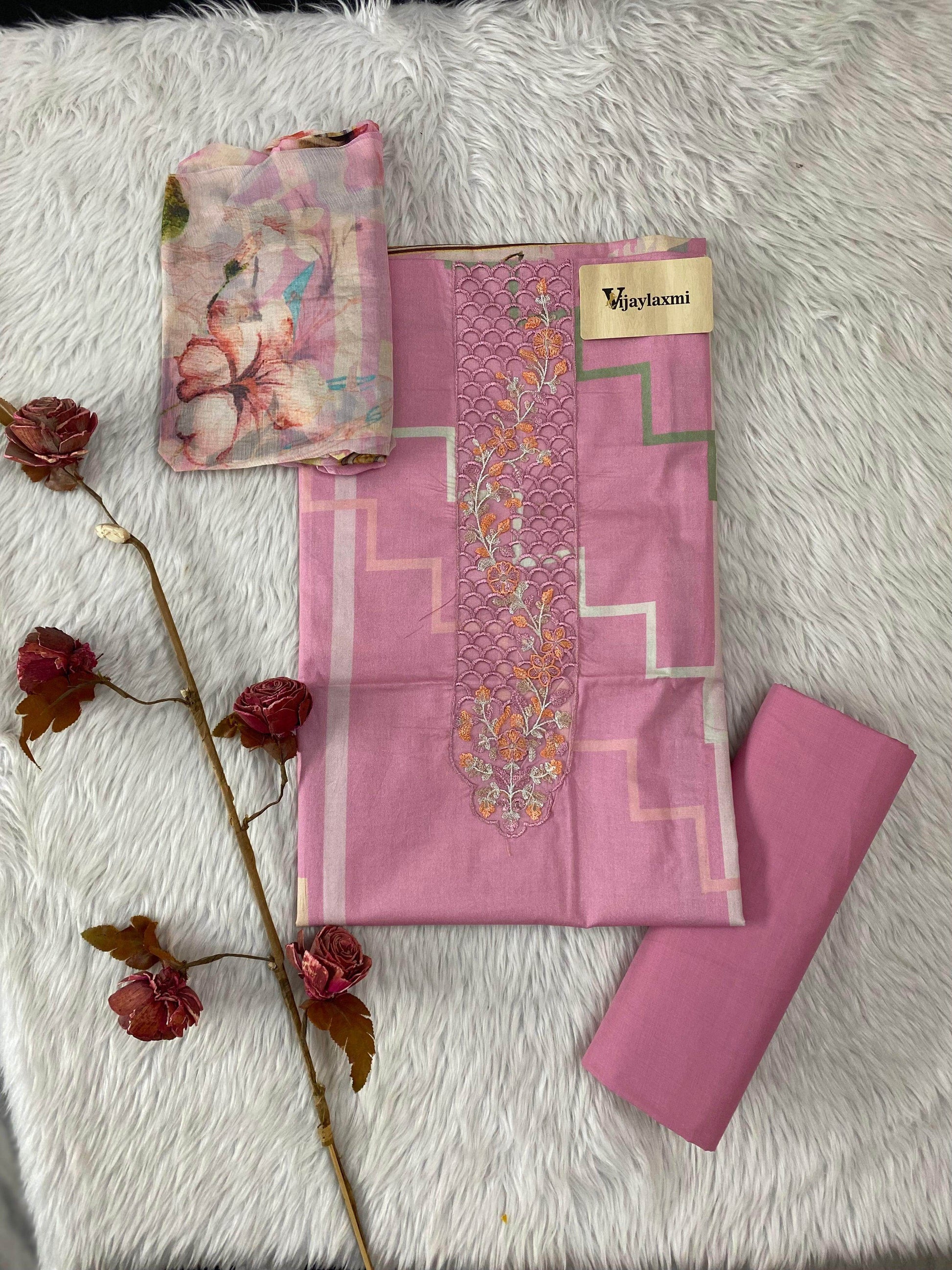 Pure Cameric Cotton unstitched Suit - Vijay Laxmi