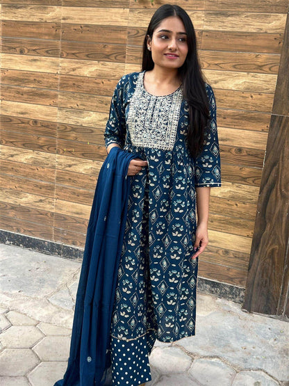 Indigo Cotton Suit - Vijay Laxmi