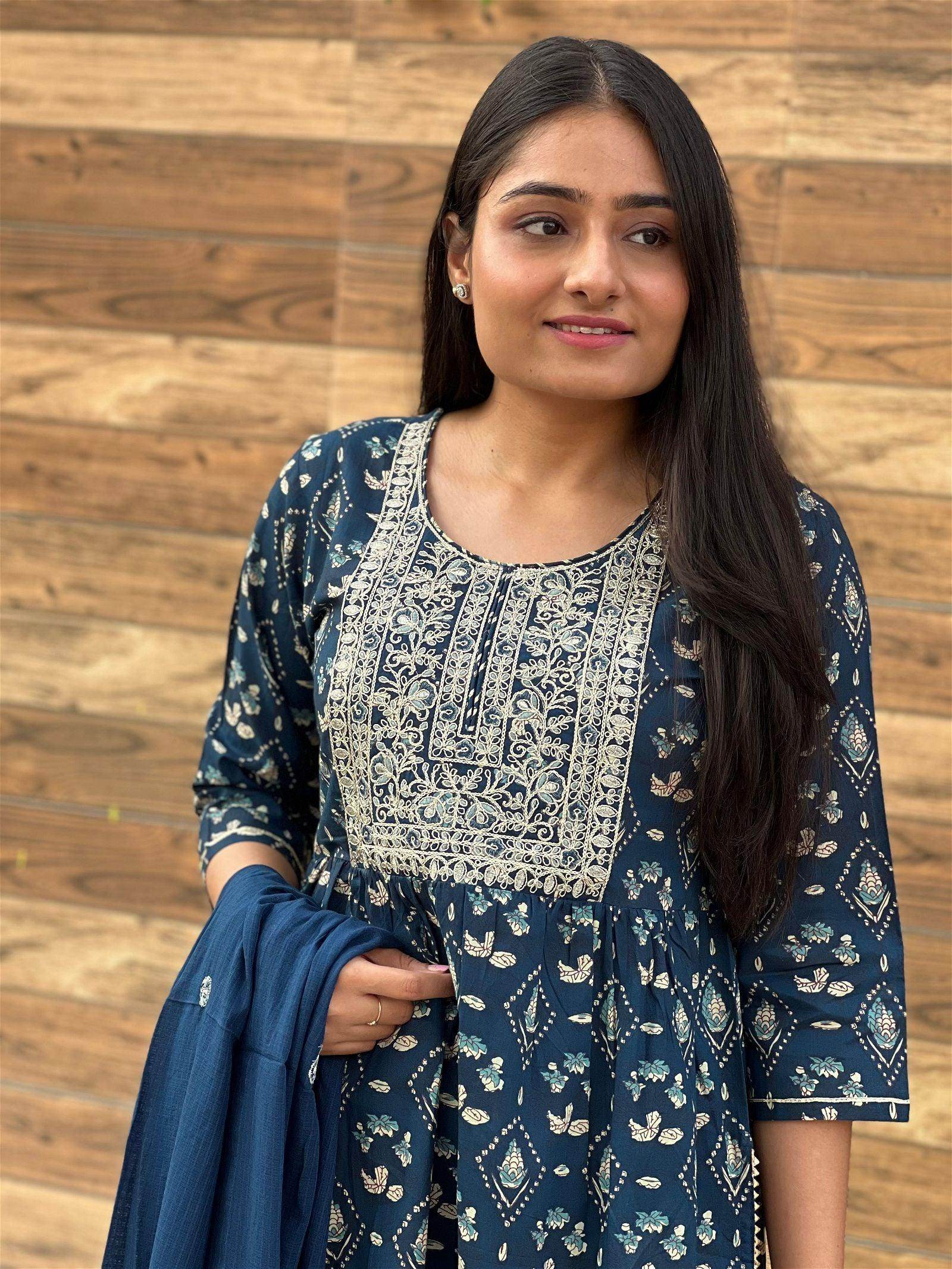 Indigo Cotton Suit - Vijay Laxmi