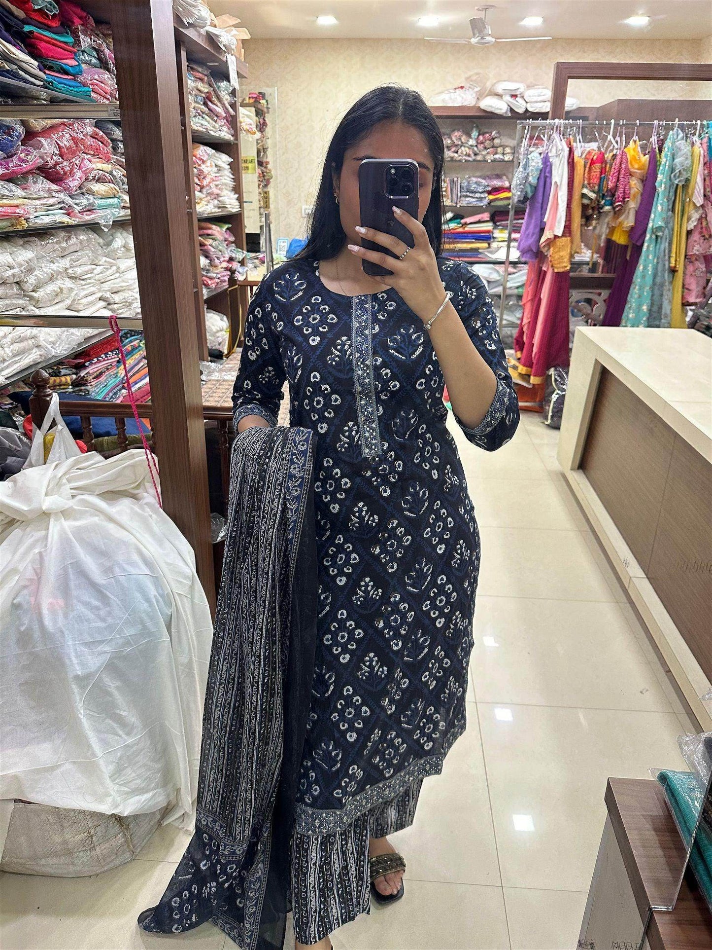 Indigo Cotton Suit - Vijay Laxmi