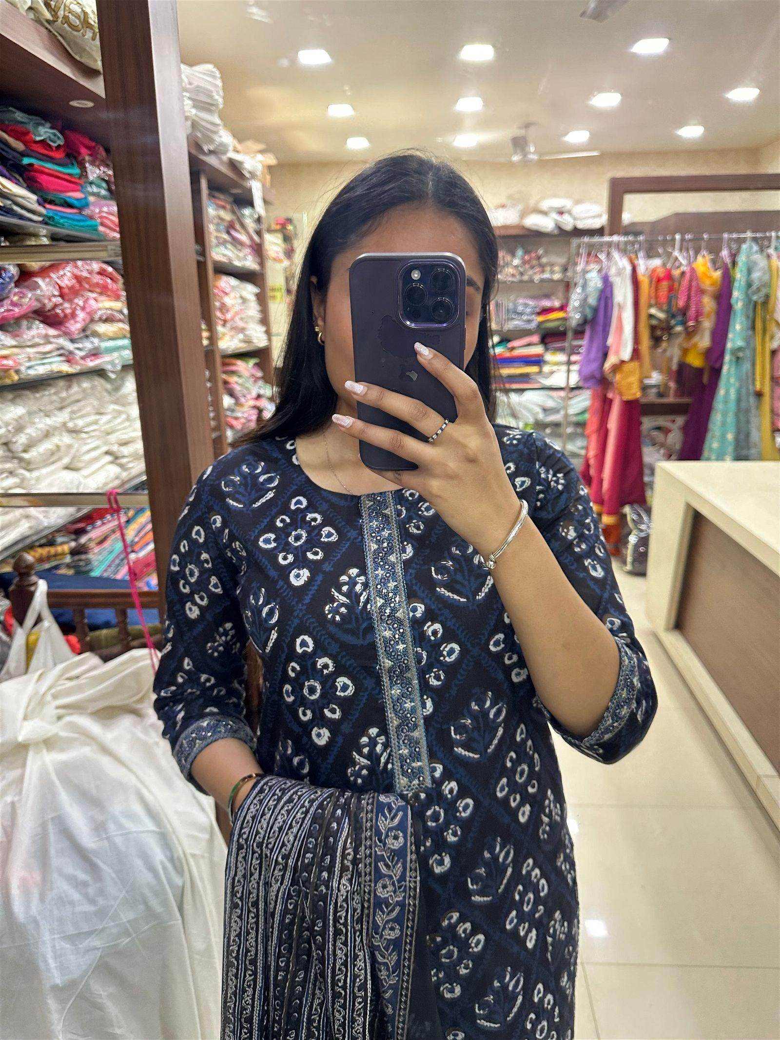 Indigo Cotton Suit - Vijay Laxmi