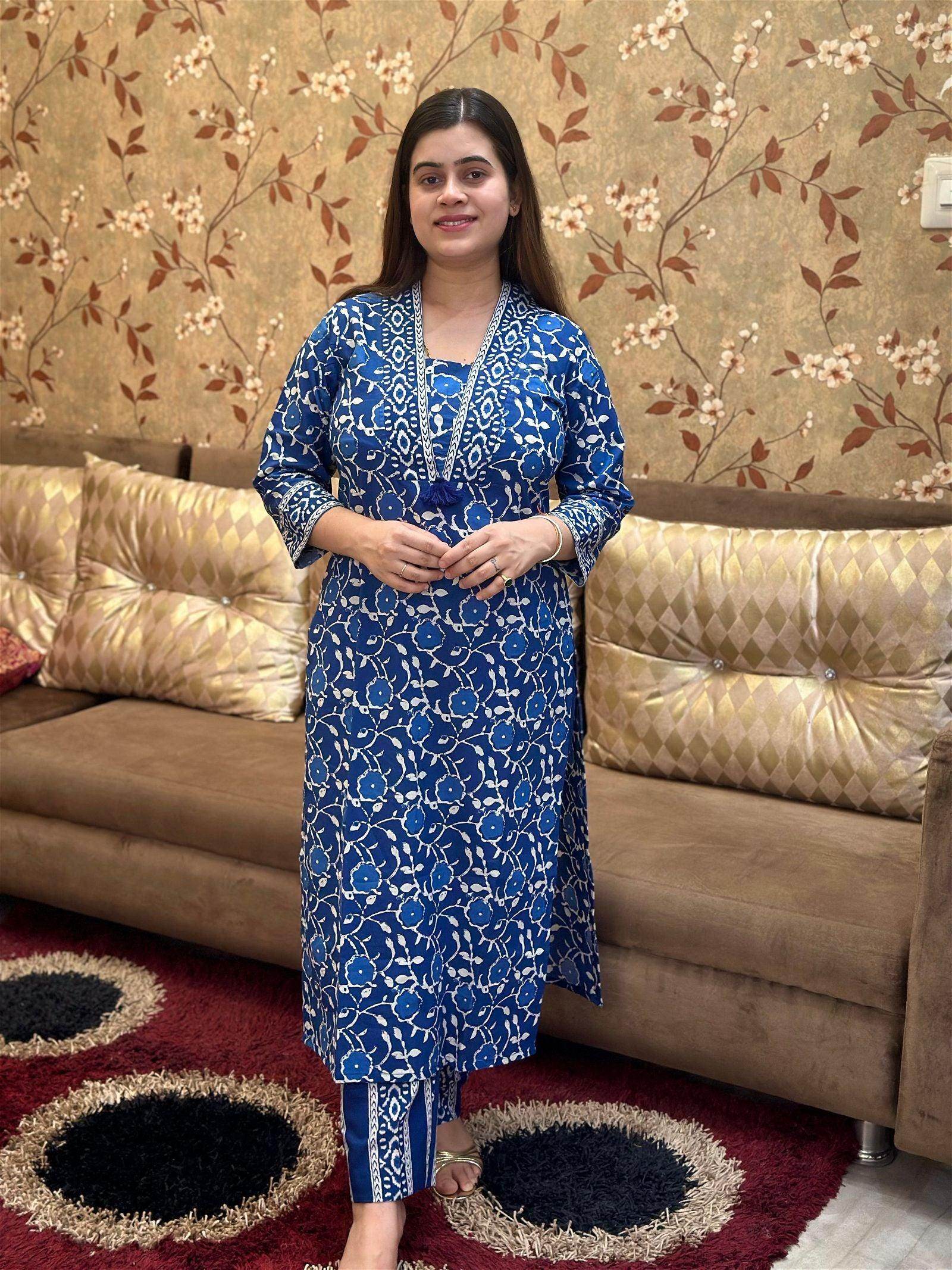 Indigo Cotton Suit For Women - Vijay Laxmi