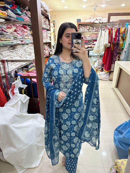 Indigo Print Cotton Suit - Vijay Laxmi