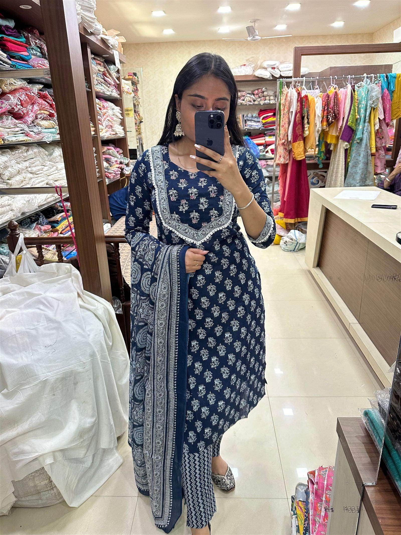 Indigo Print Cotton Suit - Vijay Laxmi