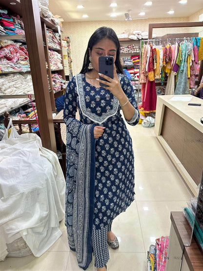 Indigo Print Cotton Suit - Vijay Laxmi