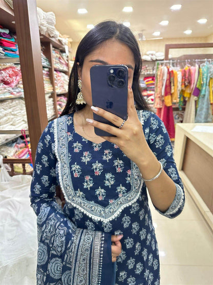 Indigo Print Cotton Suit - Vijay Laxmi
