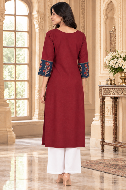 Rangrez pure cotton kurti for women maroon