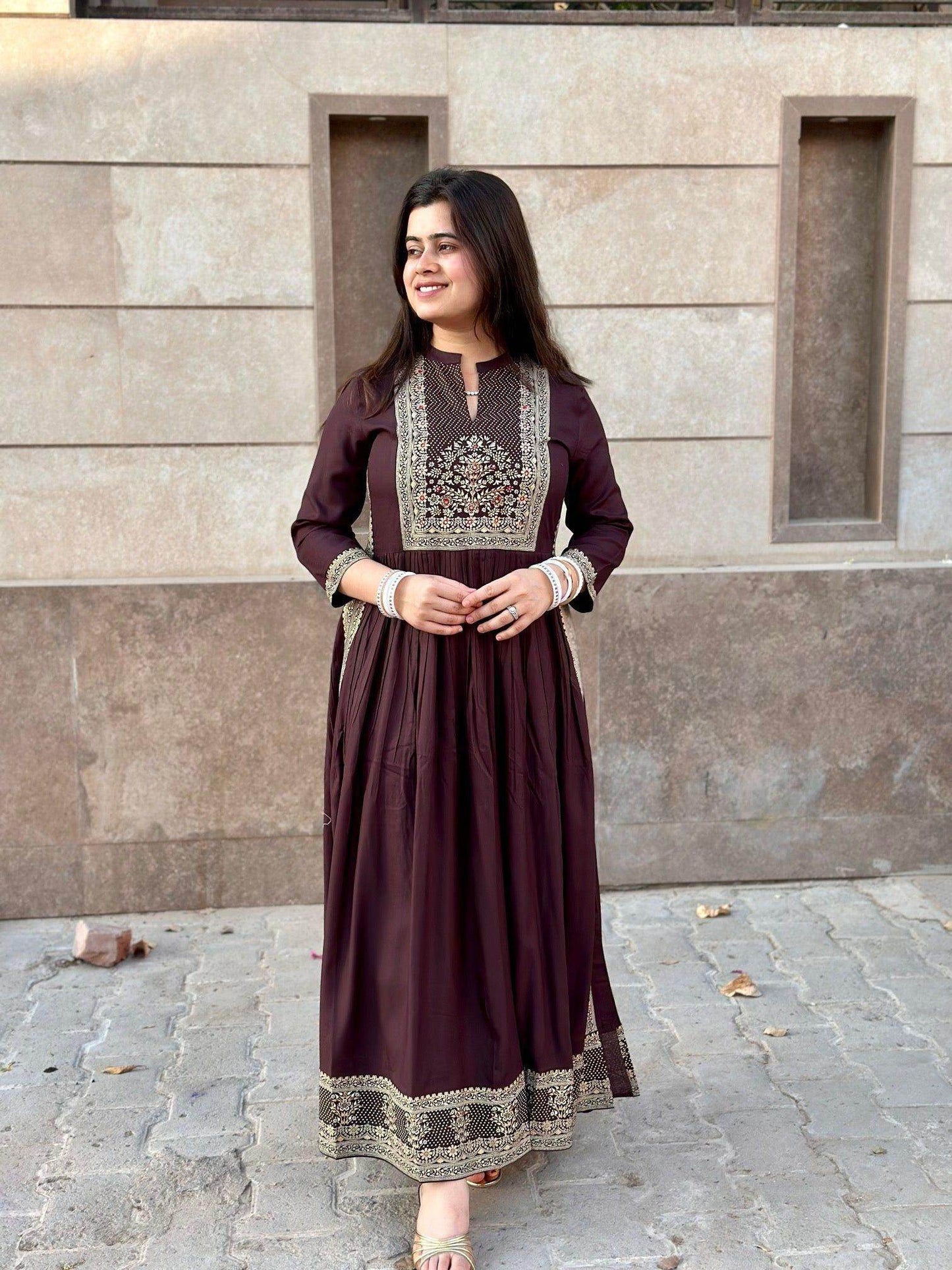 Naira Cut Kurti Brown - Vijay Laxmi