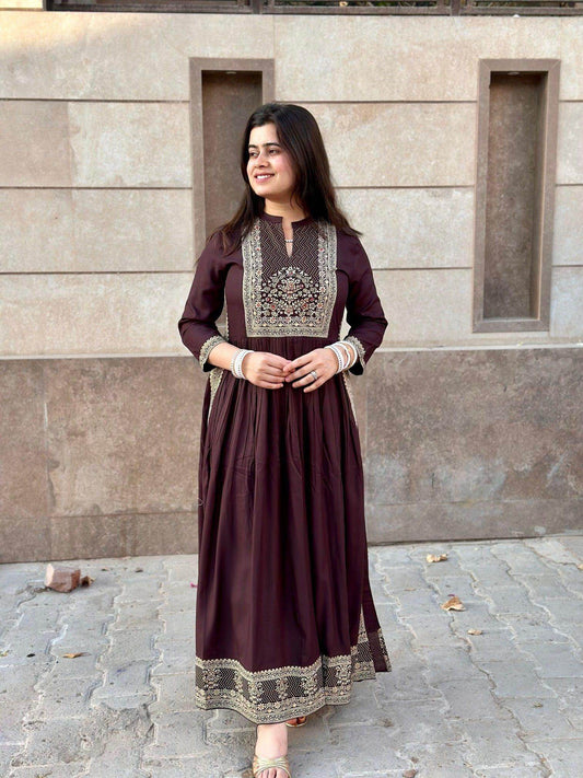 Naira Cut Kurti Brown - Vijay Laxmi