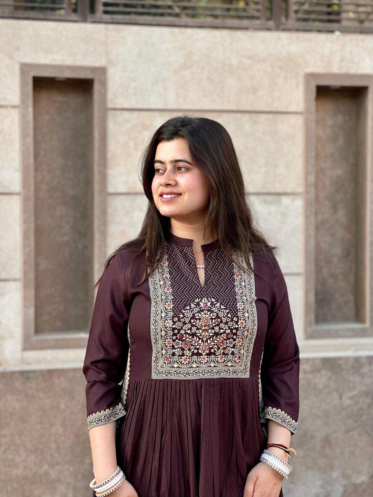 Naira Cut Kurti Brown - Vijay Laxmi