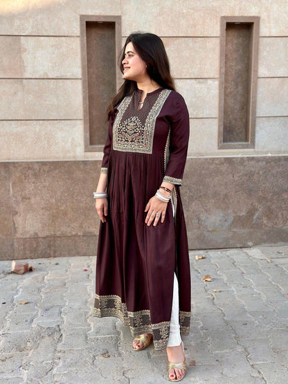 Naira Cut Kurti Brown - Vijay Laxmi