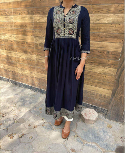 Naira cut Kurti D5 Navy - Vijay Laxmi