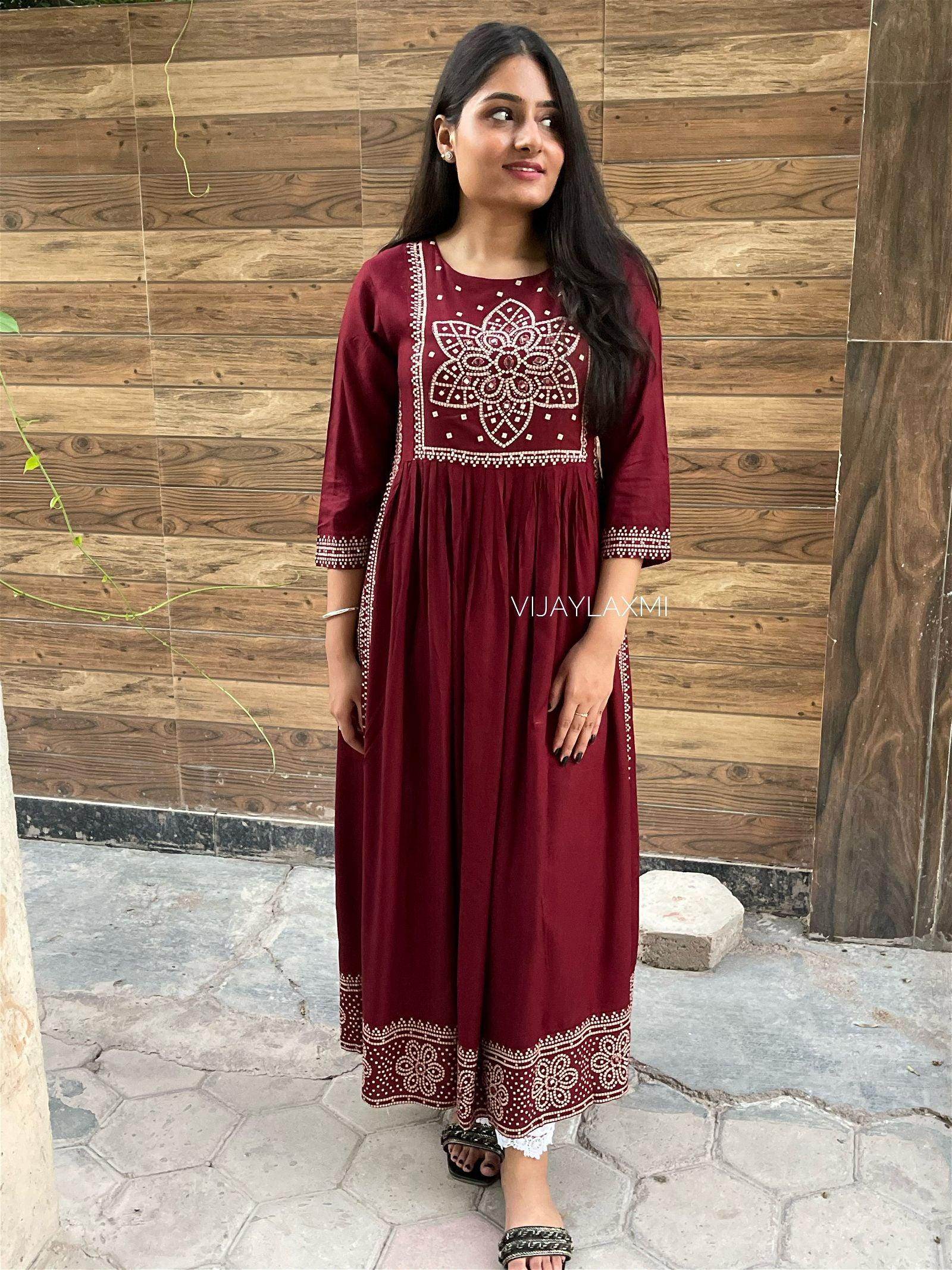 Naira cut Kurti D6 Maroon - Vijay Laxmi