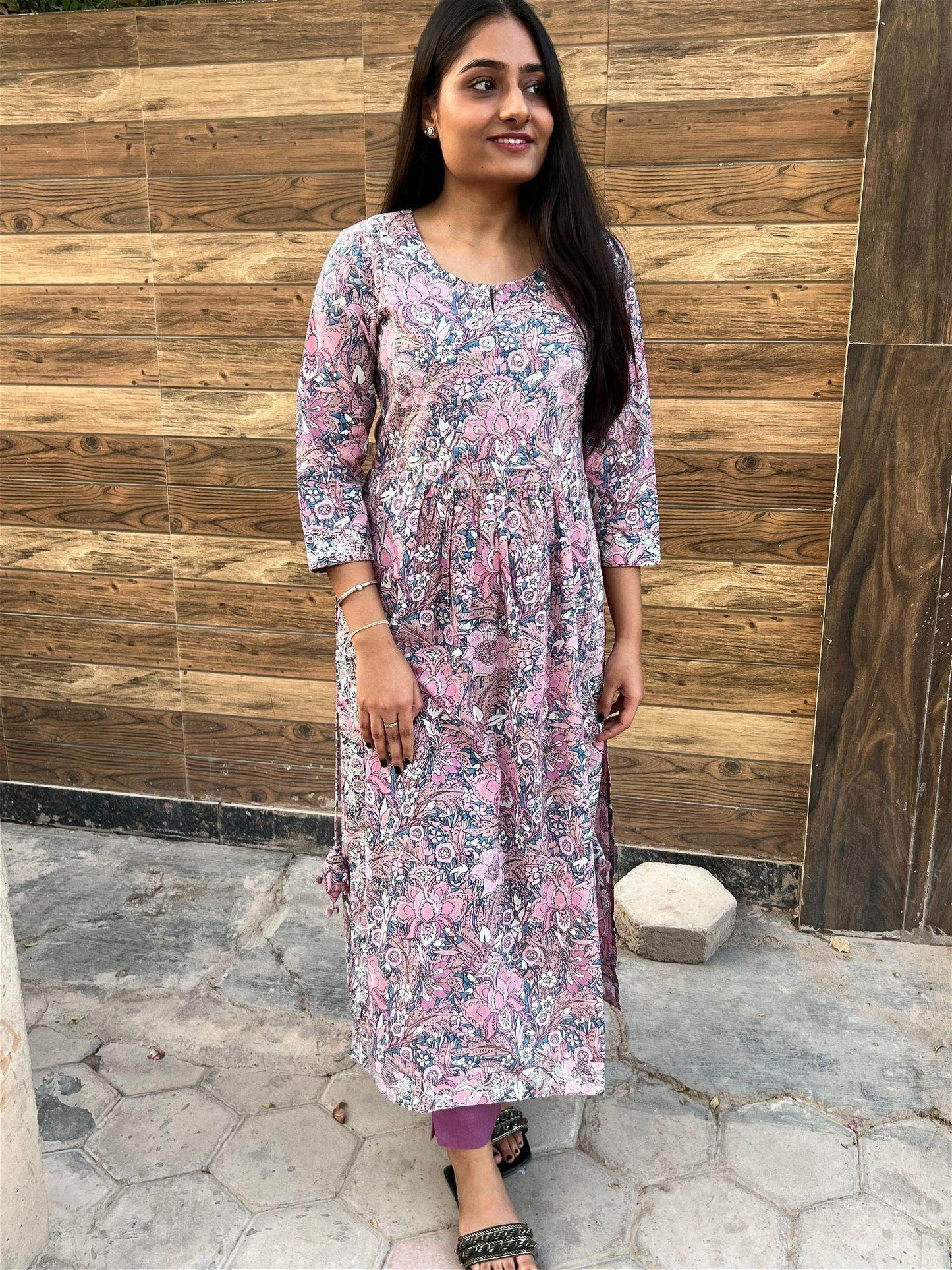 Pink Cotton Kurta Pant Set - Vijay Laxmi