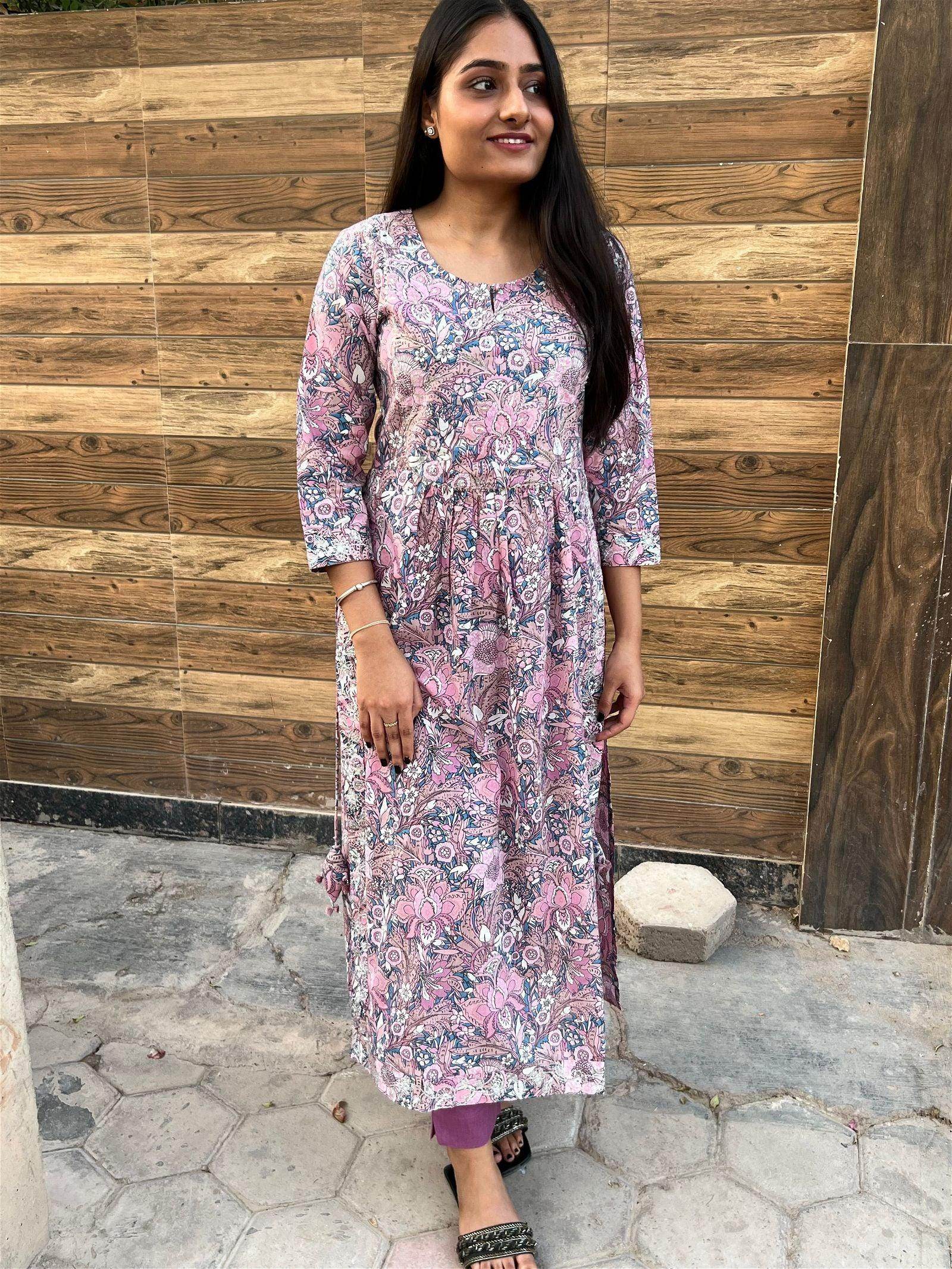 Pink Cotton Kurta Pant Set - Vijay Laxmi