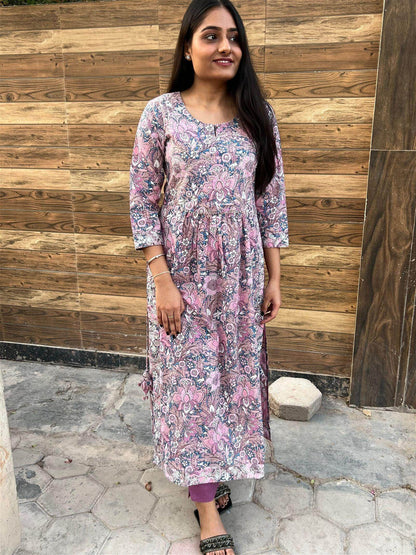 Pink Cotton Kurta Pant Set - Vijay Laxmi