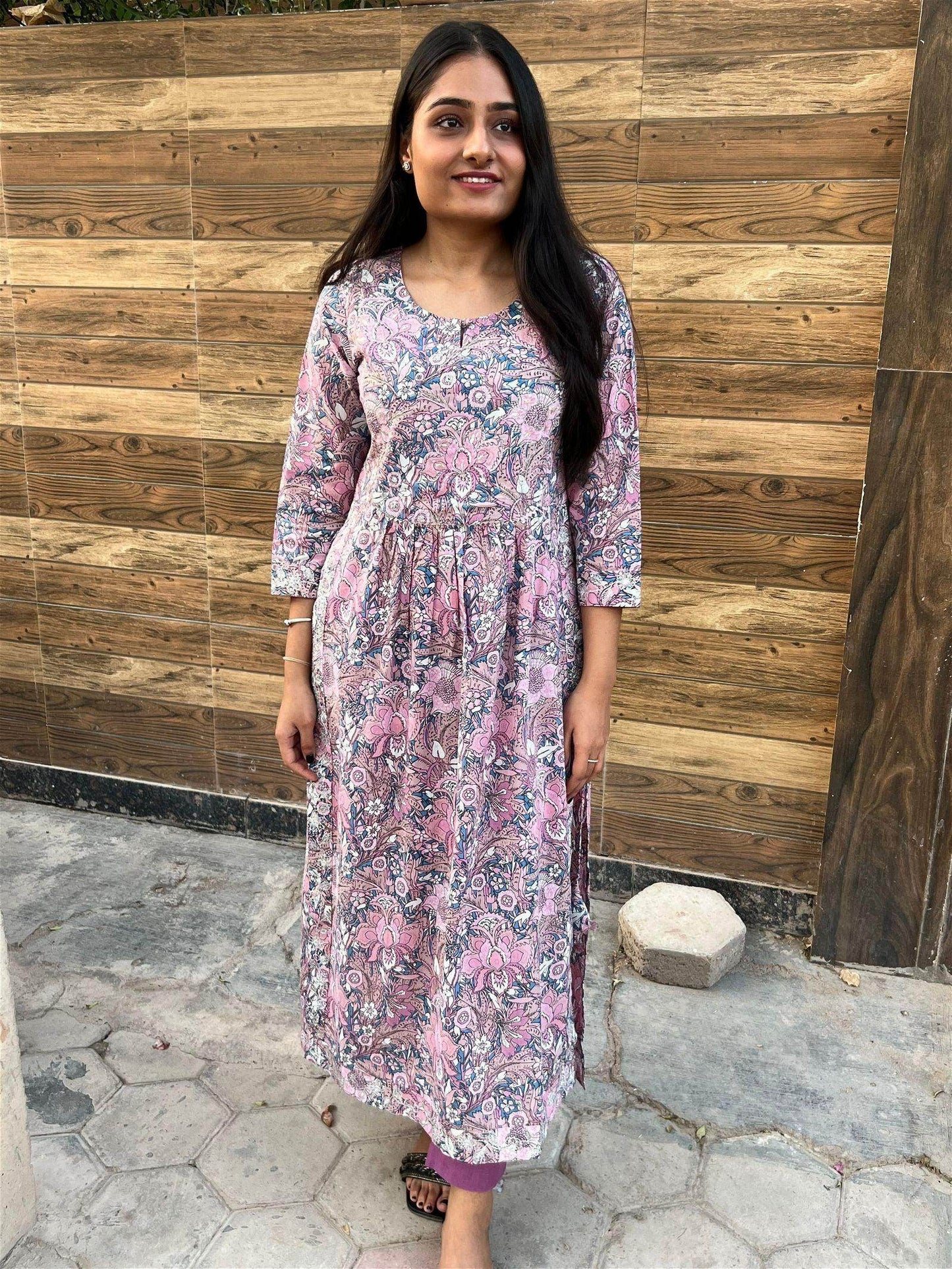 Pink Cotton Kurta Pant Set - Vijay Laxmi