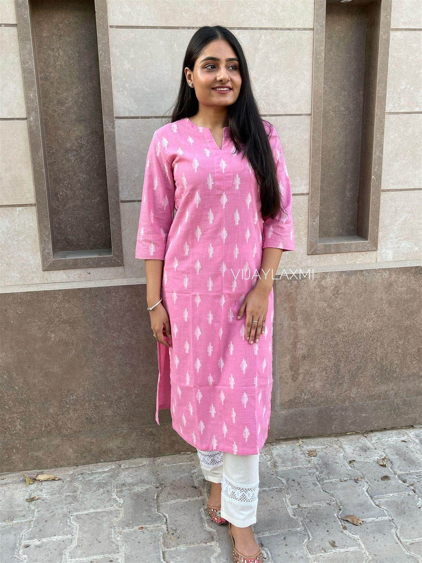 Pink cotton kurti 01 - Vijay Laxmi