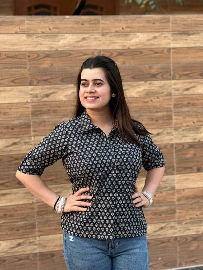 Printed Cotton Crop Shirt - Vijay Laxmi