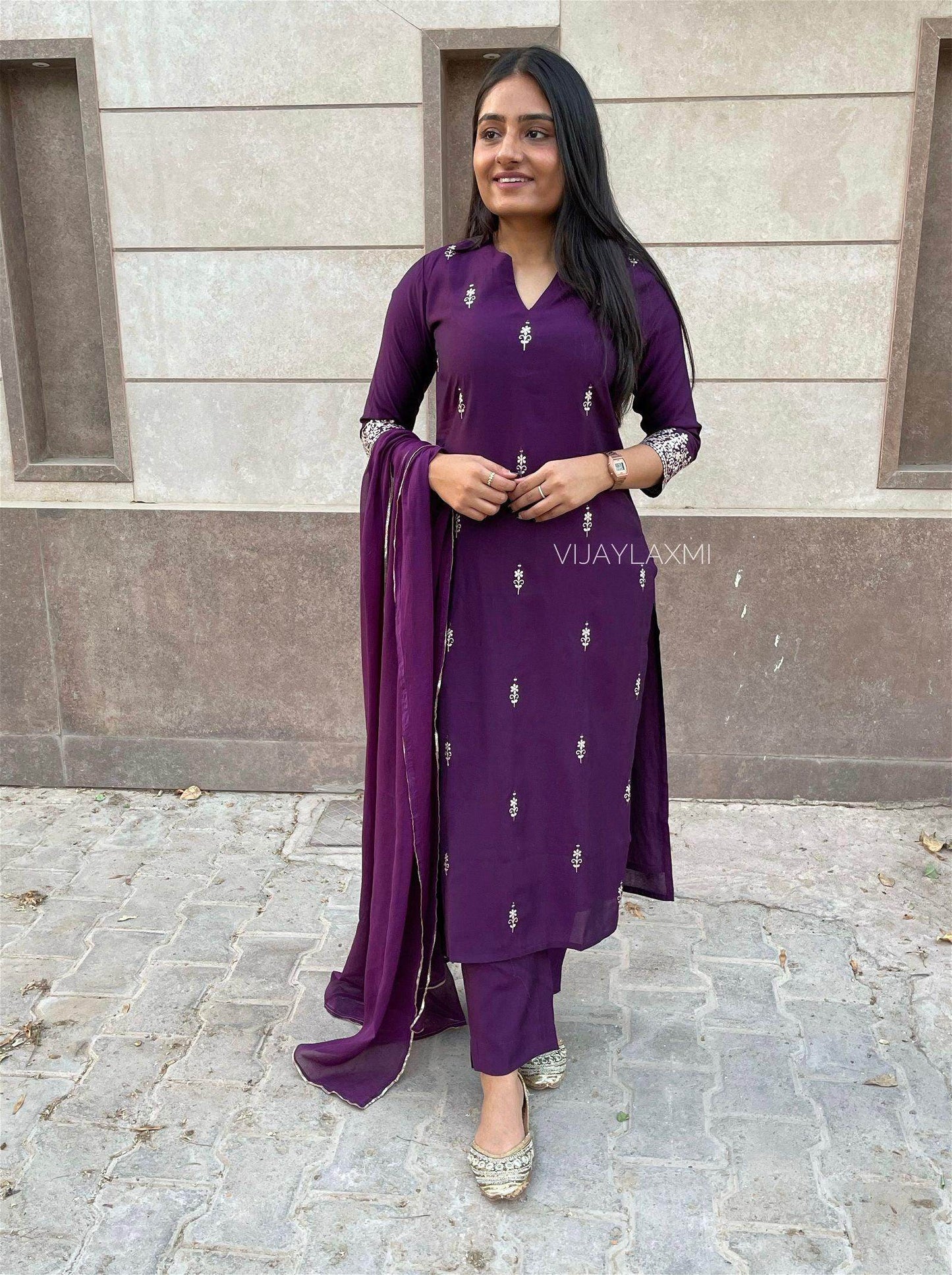Purple Modal Suit Set PPL01 - Vijay Laxmi