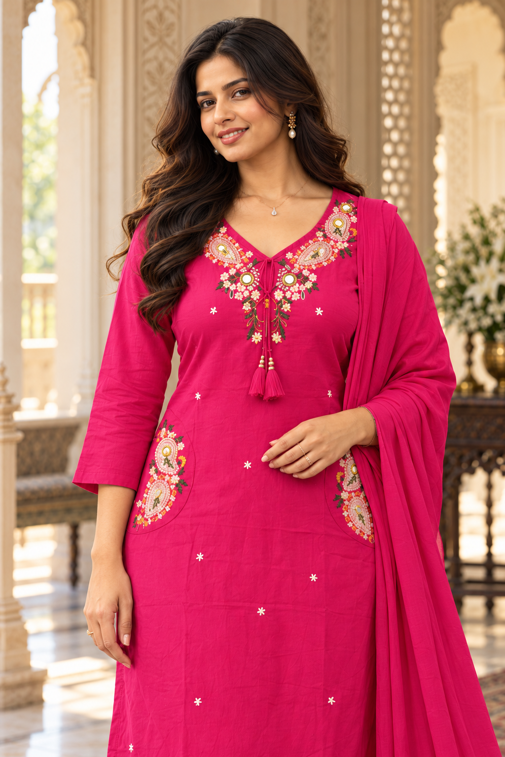 Noor Cotton Flex kurta set with palazo & dupatta