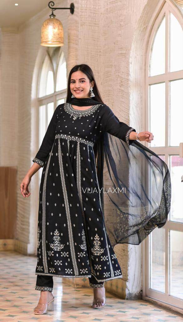 Rayon Frock Suit set BLCK01 - Vijay Laxmi