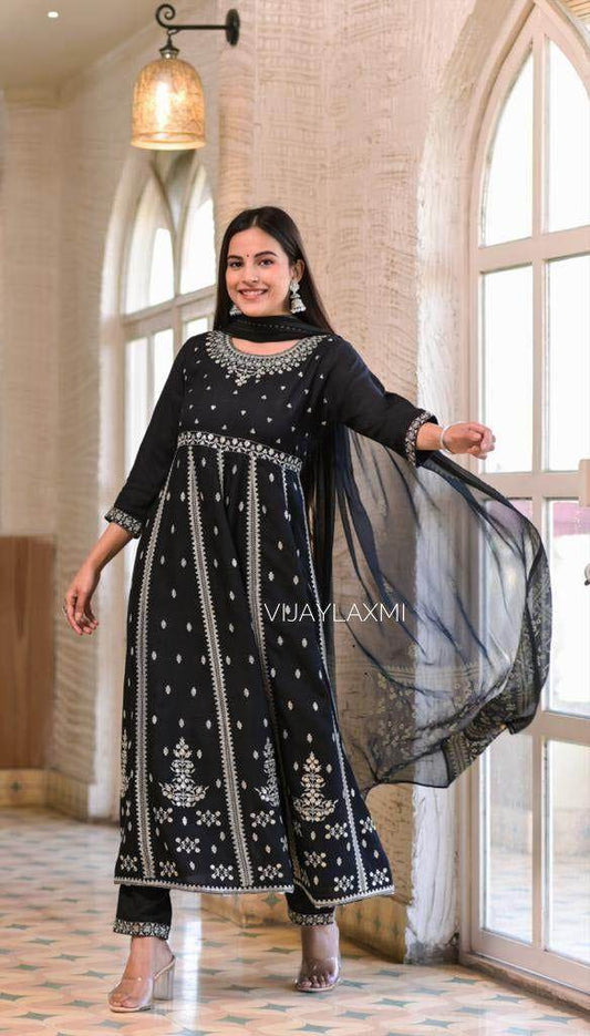 Rayon Frock Suit set BLCK01 - Vijay Laxmi