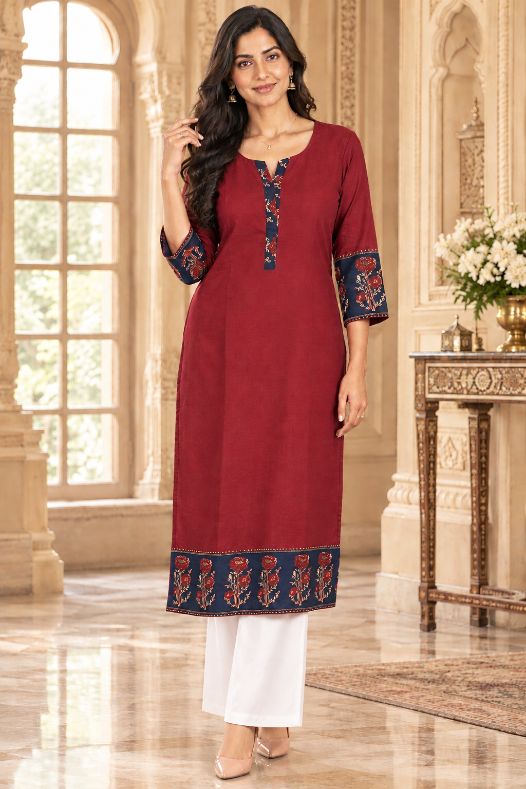 Rangrez pure cotton kurti for women maroon