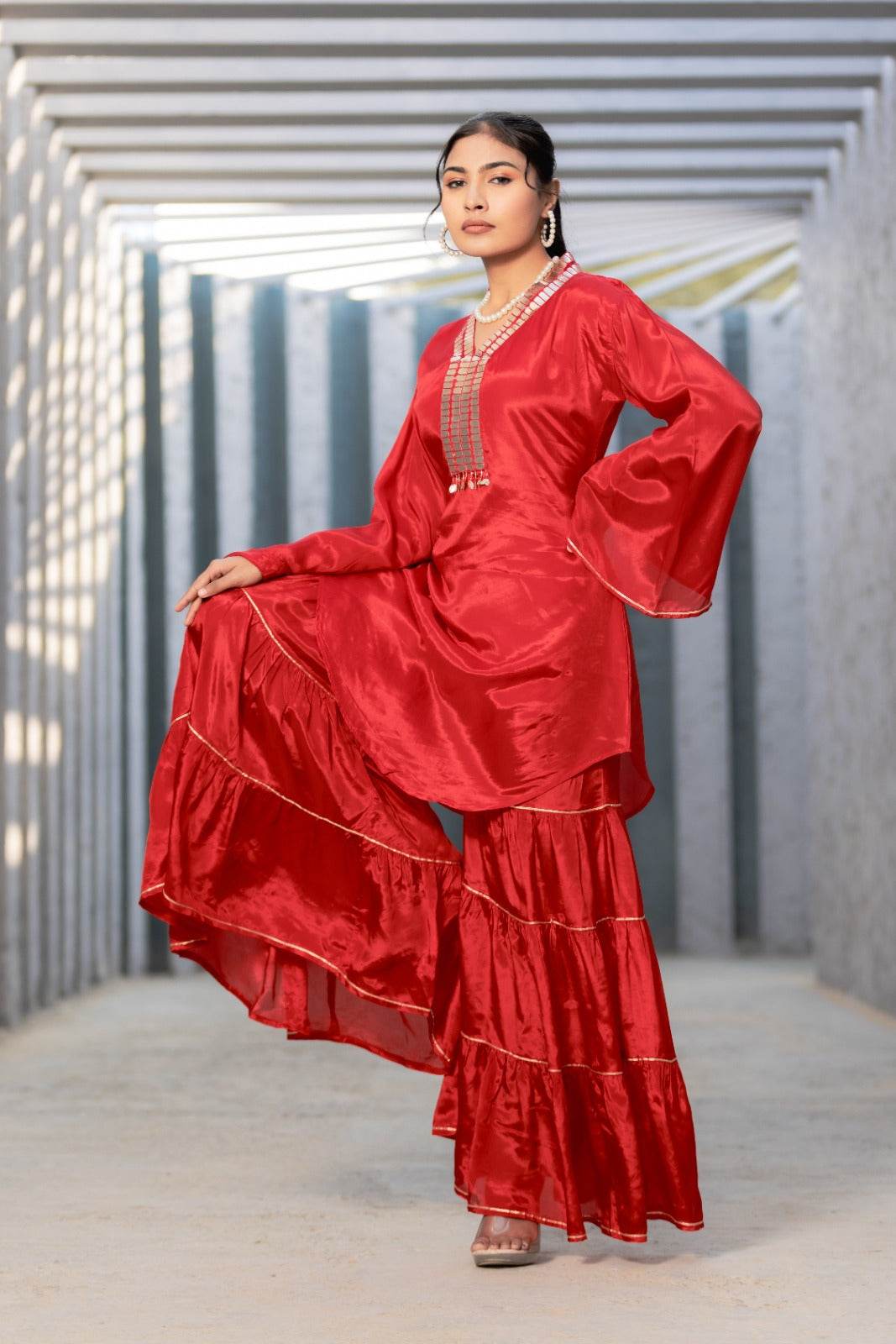 Red Gharara Dress - Vijay Laxmi