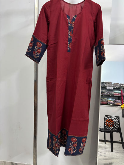 Rangrez pure cotton kurti for women maroon