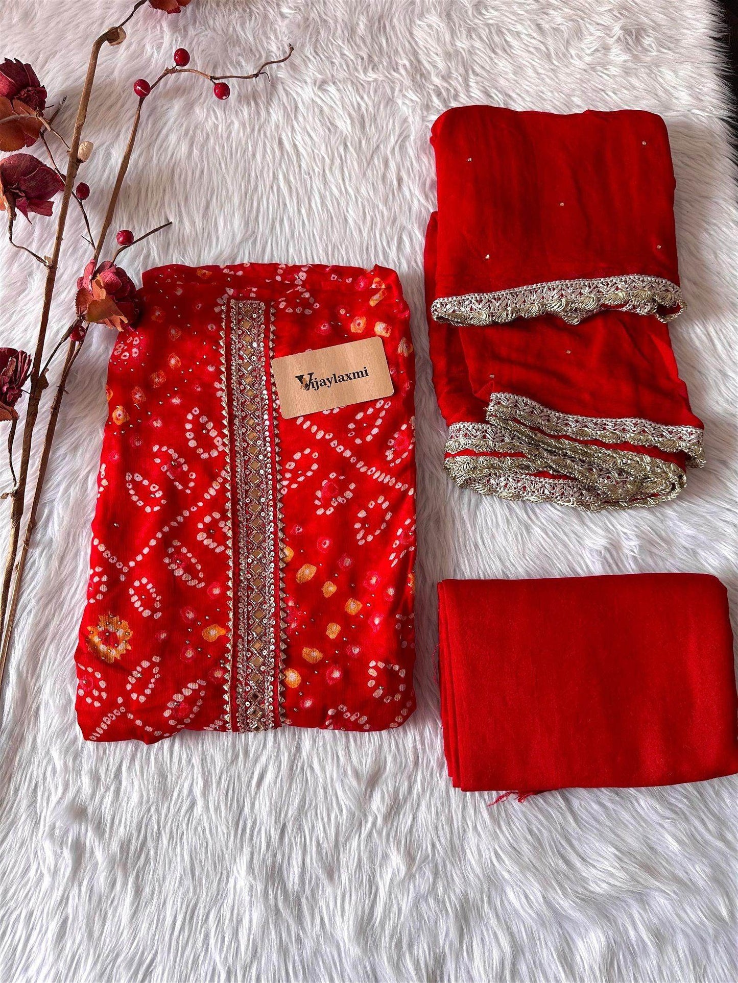 crepe bandhej unstitched suit - Vijay Laxmi