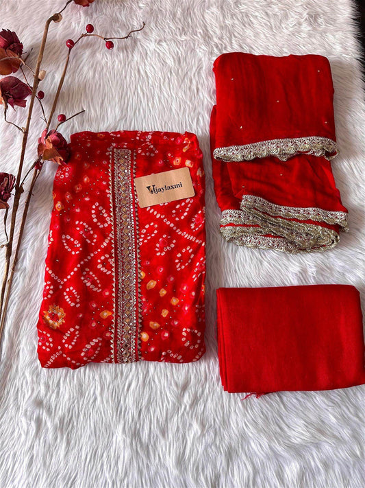crepe bandhej unstitched suit - Vijay Laxmi