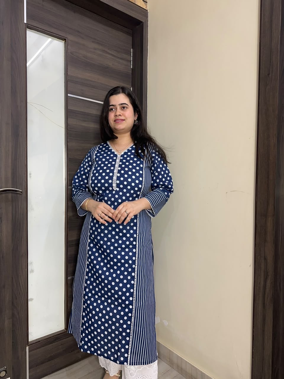 Navya pure cotton kurti for women polka blue