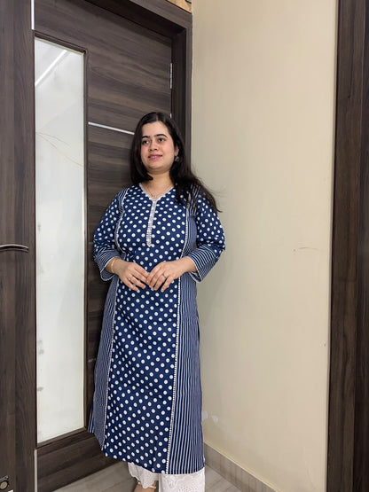 Navya pure cotton kurti for women polka blue
