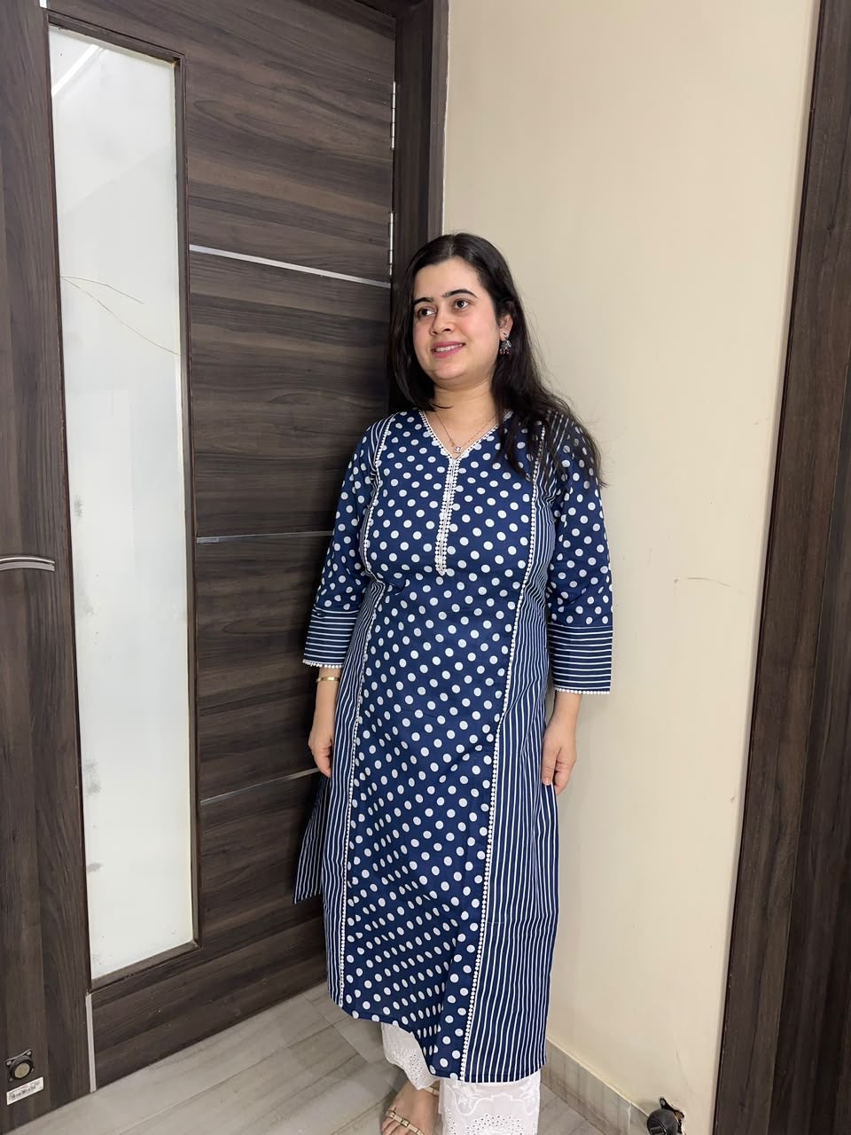 Navya pure cotton kurti for women polka blue