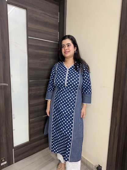 Navya pure cotton kurti for women polka blue