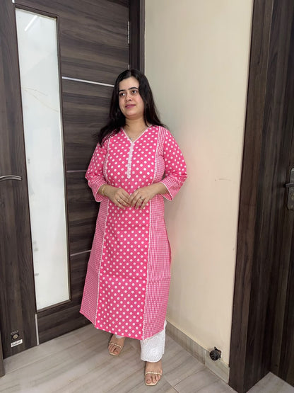 Navya pure cotton kurti for women polka pink