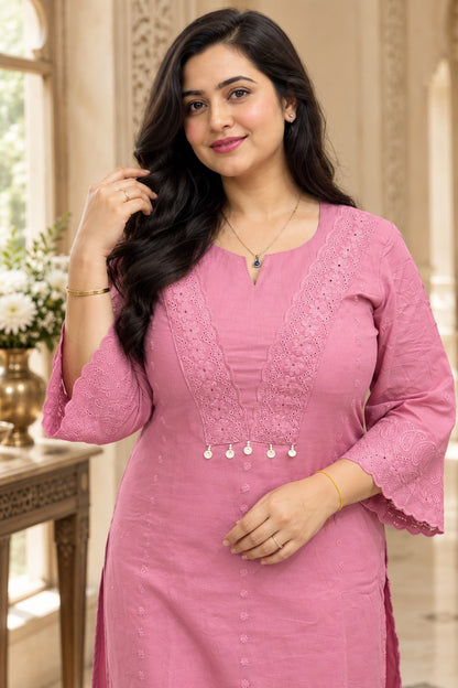 Mehar premium chikankari cotton Kurta & Pant with cotton lining pink