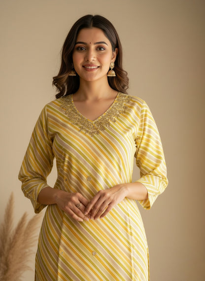 Muslin Silk lehariya Suit Set