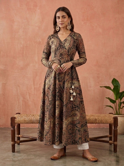 Anarkali cotton kalamkari kurti for perfect for office & daily wear - Black