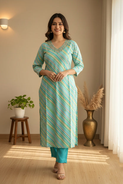 Muslin Silk lehariya Suit Set