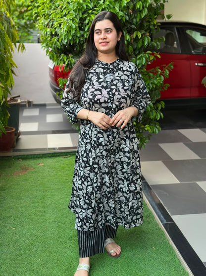 Gulzar kalamkari cotton suit set black